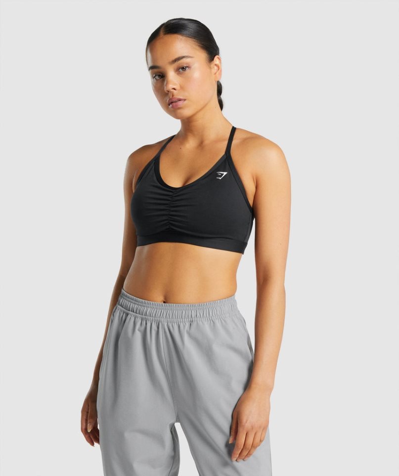 Women\'s Gymshark Ruched Sports Bra Black | NZ 0RJTZV